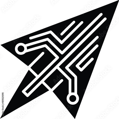 Electronic circuit paper airplane, sending data and digital information concept