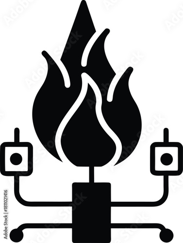 Gas burner flame vector icon flat style illustration, cooking energy symbol