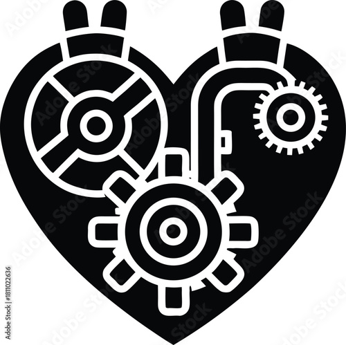 Heart with gears and pipes inside, steampunk style mechanical heart