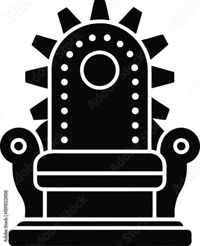 Throne icon, medieval royal seat, majestic power symbol on transparent background