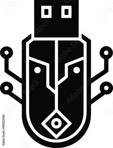 Abstract usb computer hardware icon for technology and data storage