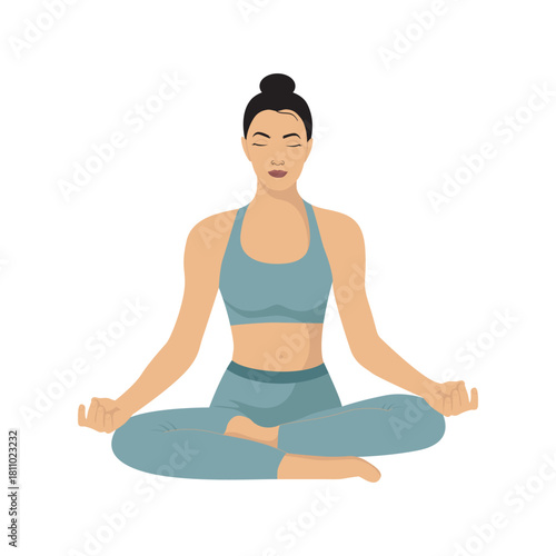 Yoga. Fitness. Healthy lifestyle. Woman doing yoga, sitting in the lotus position.eps