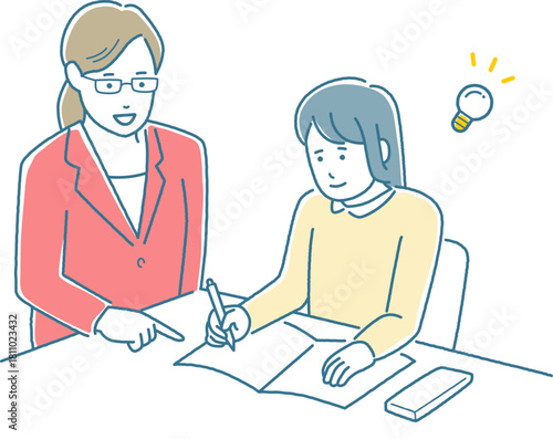 女の子に勉強を教える講師