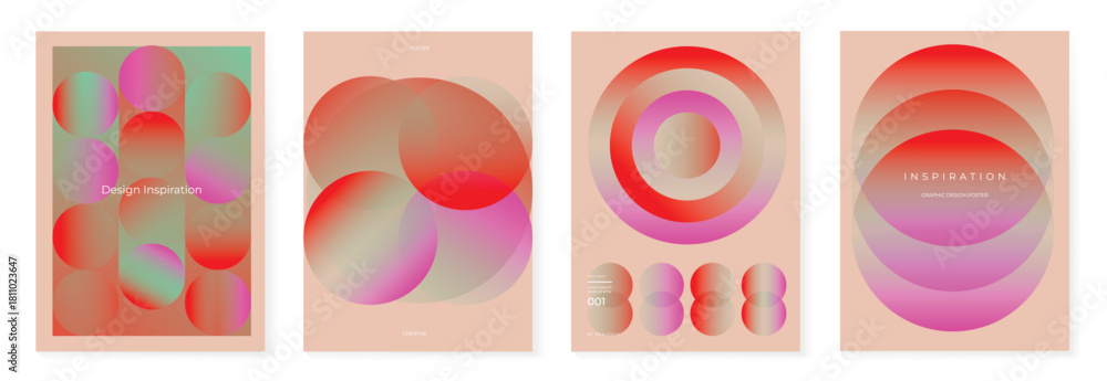 Naklejka premium Modern gradient poster background vector set. Minimalist cover template with vibrant perspective geometric prism shapes in motion. Ideal design for social media, cover, banner, flyer.