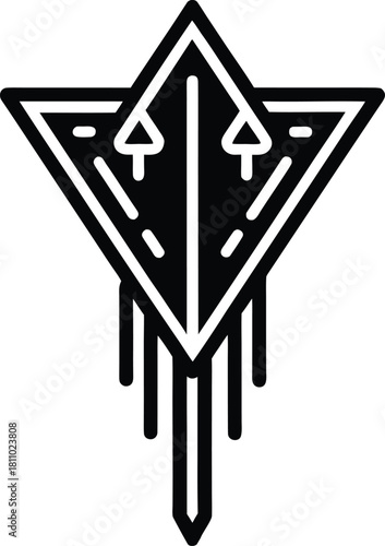 Abstract rocket ship launch design with sharp angles and powerful thrust