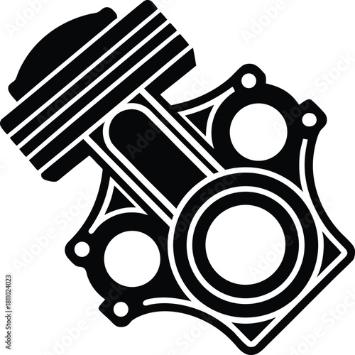 Engine piston with cylinder block power motor vehicle part illustration