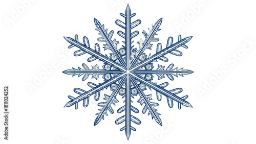 Delicate snowflake design with intricate details, perfect for winter holiday decorations, festive greeting cards, and seasonal marketing campaigns with a frosty theme