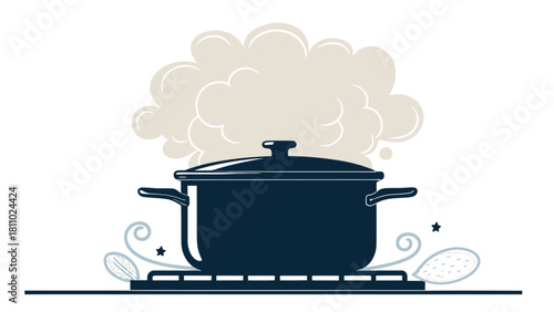 Steaming pot of delicious food, ready for your recipe design or culinary project, evoking comfort, home cooking, and tasty meals in a simple style