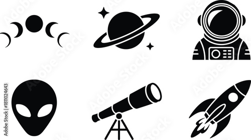 Space Exploration Icons Set With Astronaut Rocket Planet And Alien vector
