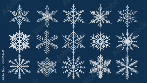 Elegant winter snowflakes collection for holiday designs, creating a festive and magical mood, perfect for seasonal promotions and winter themed projects