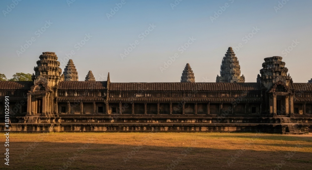 Fototapeta premium Ancient temple complex facade at dawn