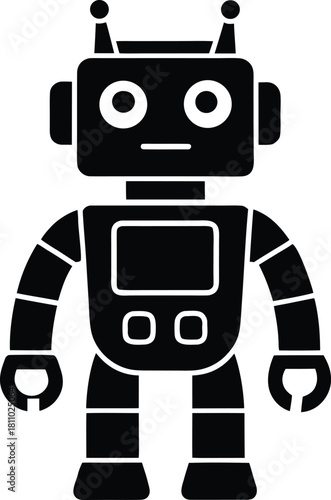 Friendly black outline robot icon a cute futuristic AI android character