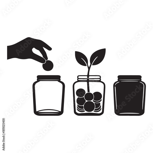 Silhouette A Hand Drops a Coin The Journey from Saving to Investment Growth.