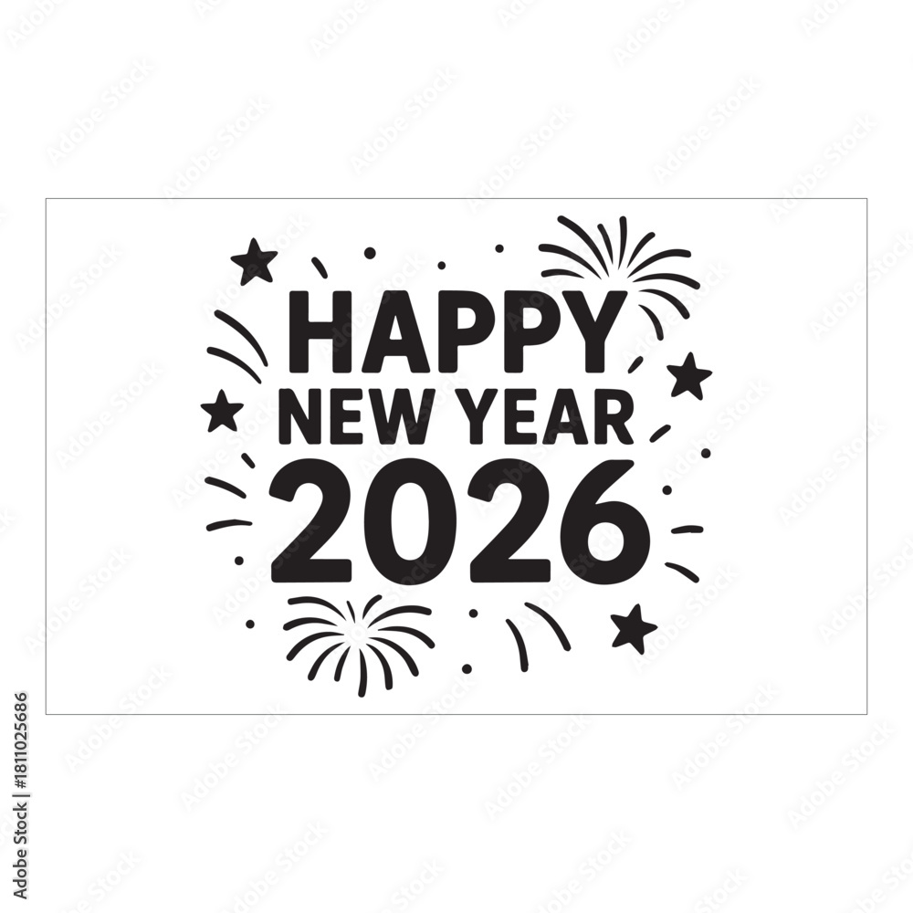 Fototapeta premium Happy New Year 2026 Celebration Banner Design Black and White 