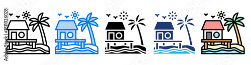 Resort icon set multiple style collection