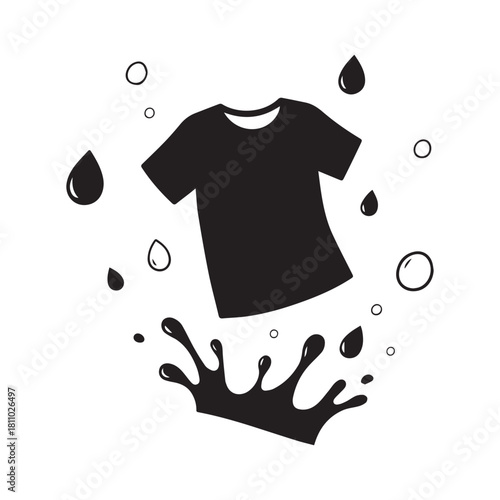 T-Shirt and Water Silhouette Dynamic Icon for Laundry, Cleaning, or Fabric Care.