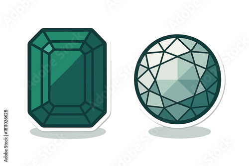 Two faceted green jewels with emerald and brilliant cuts