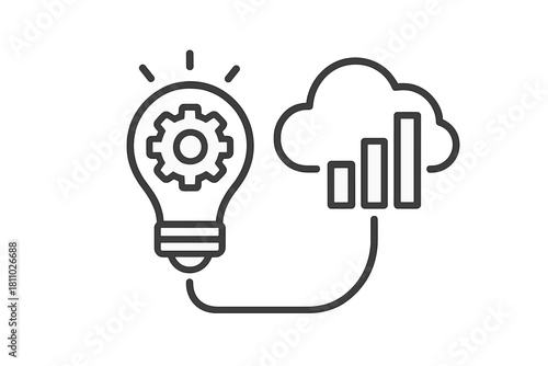 Light bulb with internal gear connected to cloud computing symbol containing business data chart icon