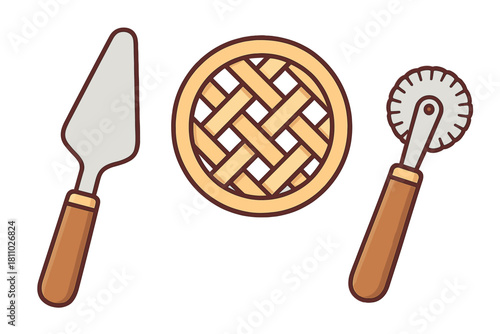 Baking tools set with pie server, lattice crust, and pastry cutter wheel