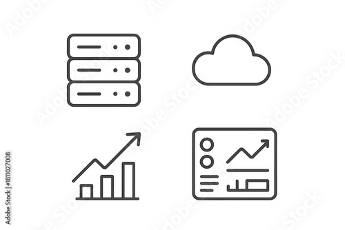 Data storage, cloud computing, business growth, and analytics dashboard symbols