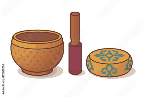 Traditional singing bowl set with striker and cushion used for meditation and sound healing