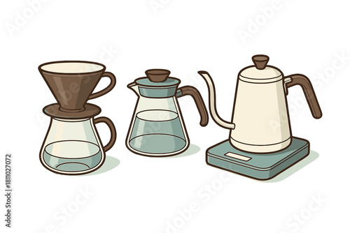 Specialty coffee brewing apparatus set with gooseneck kettle and glass server