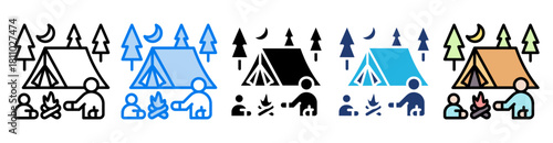 camping tent icon set multiple style collection