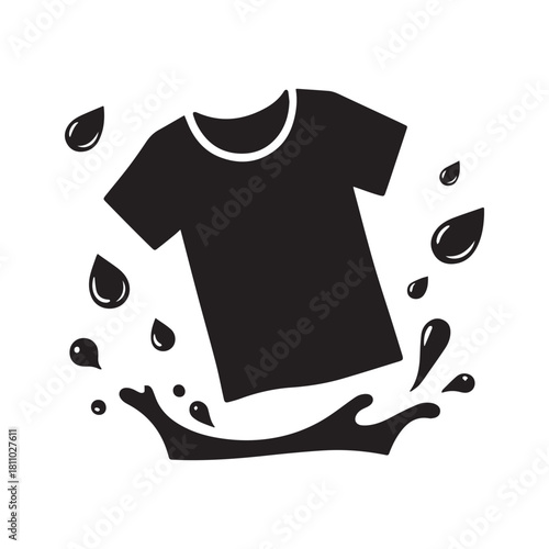 T-Shirt and Water Silhouette Dynamic Icon for Laundry, Cleaning, or Fabric Care.