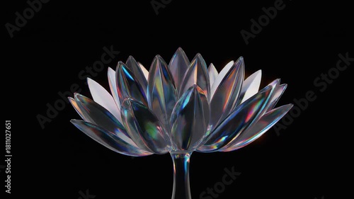 A beautiful  iridescent glass lotus flower with reflective petals for opening  video