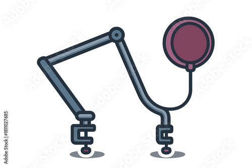Adjustable microphone boom arm stand and pop filter setup for recording and broadcasting