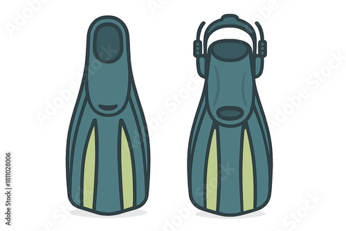 Professional diving fins in teal and lime green colors for underwater exploration