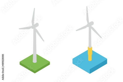 Isometric comparison of onshore and offshore wind turbine foundations