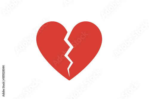 Simple graphic representation of a red heart shape broken in half symbolizing heartbreak or relationship problems