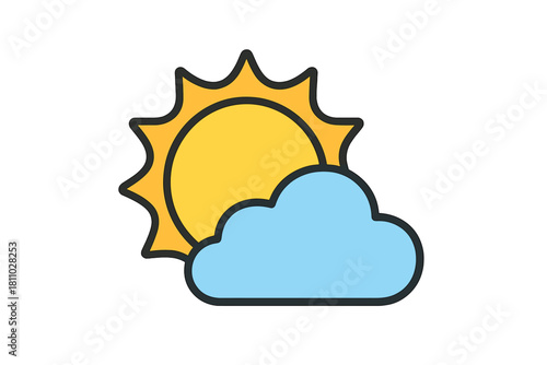 Stylized icon of the sun partially hidden behind a cloud for weather forecasts