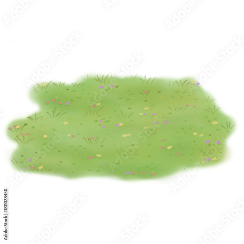 Cartoon Grass Patch with Wildflowers