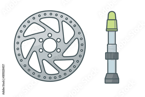 Disc brake rotor and tubeless tire valve stem components for bicycle repair