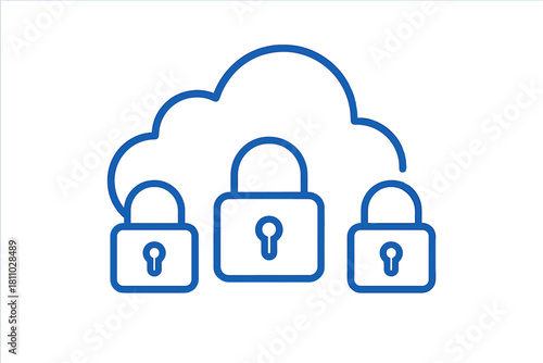 Data security and privacy concept showing cloud computing protected by three padlocks