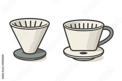 Two ceramic coffee drippers for manual pour-over brewing and specialty coffee preparation