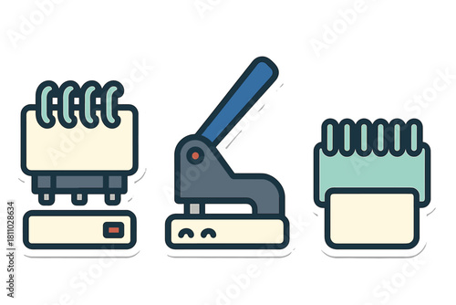 Essential stationery items collection including hole punch and binding equipment