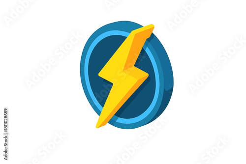 Yellow lightning bolt symbol for speed and power inside a layered blue circle emblem