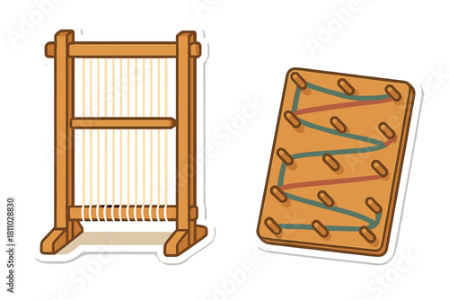 Wooden loom and lacing board educational toys set for fine motor skills