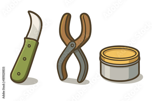 Gardening pruning tools set with curved knife pliers and balm container