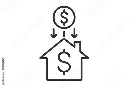 Dollar sign money flow into house outline icon