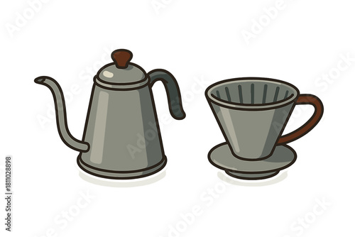 Modern gooseneck kettle and pour over coffee dripper set for manual brewing