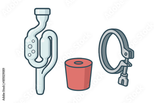 Essential home brewing equipment set featuring airlock, rubber stopper, and tri-clamp