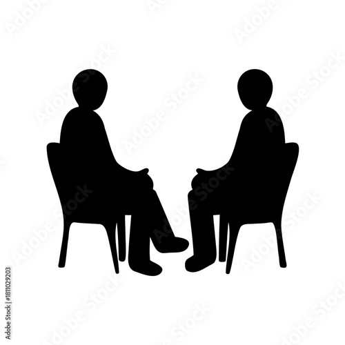 Silhouettes of two individuals engaged in thoughtful talk Vector