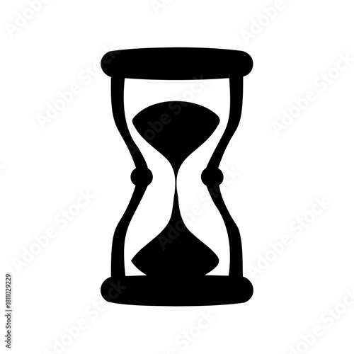 Black and white hourglass icon with flowing sand Vector