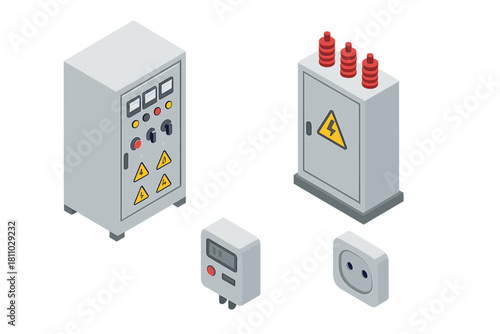 Isometric electrical power supply and control equipment components set