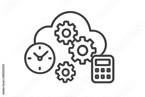 Cloud service settings, time efficiency, and financial planning concept icon