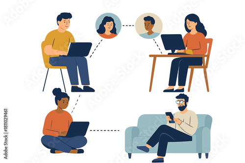 Global team communicating online via video conference and digital technology